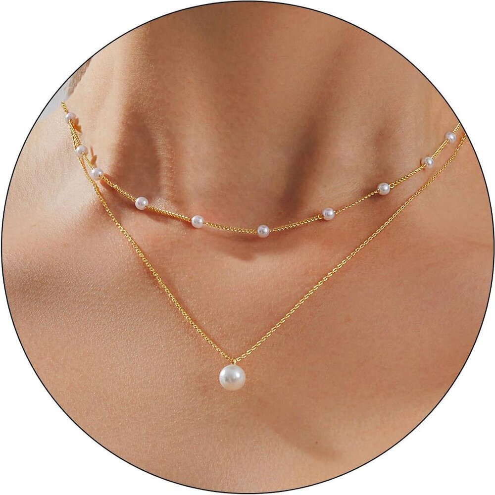 Pearl Necklace Women Gold Plated Dainty Pendant Choker Jewelry Gift
